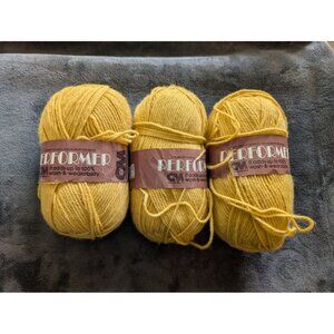 Columbia Minerva Performer Acrylic Blend Yarn Lot of 3 Skeins - 3933 Medium Gold